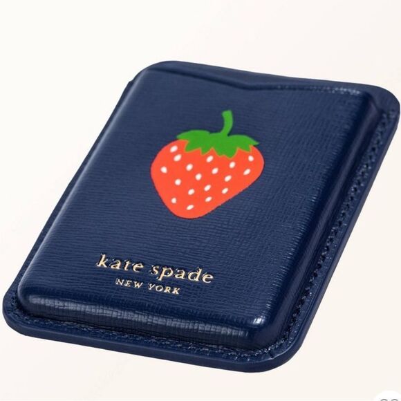 kate spade x Target Navy Strawberry Dotted Magnetic Cell Wallet MagSafe - Picture 6 of 14